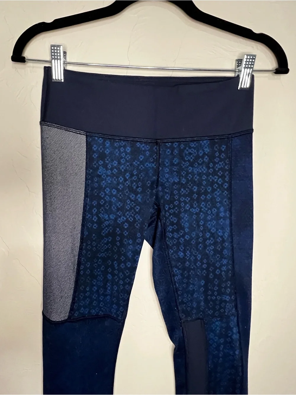 Lululemon Wunder Under Sashiko Patchwork Blue Geometric‎ High Rise Yoga Leggings